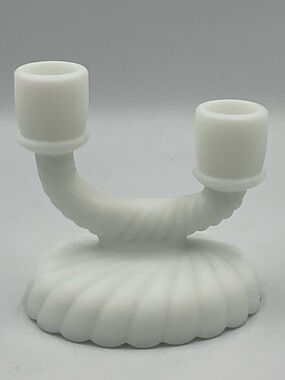 Vintage Imperial Milk Glass White Swirling Double Arm Candle Holder